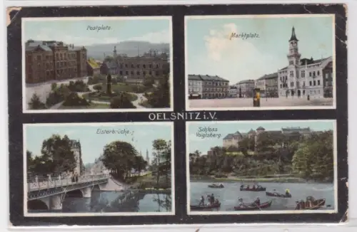 22009 Mehrbild Ak Oelsnitz Vogtland Postplatz, Markt, Schloss, Elsterbrücke 1916