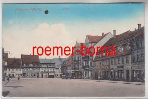 80243 Ak Lunzenau (Mulde) Markt mit Geschäften 1919