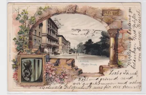 87737 Präge AK Leipzig - Goethe Straße mit Stadtwappen 1905
