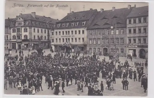 93514 AK Zittau - Platzmusik auf der Neustadt, Sächsischer Hof, Central-Theater
