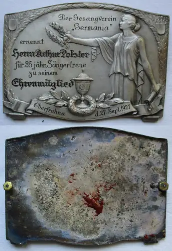 seltene Metall Plakette Gesangverein "Germania" Oberfrohna 27.9.1927 (165595)