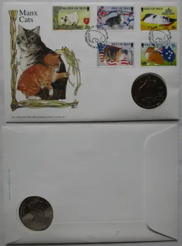 Numisbrief mit 1 Crown Münze Isle of Man 1995 Manx Cats Stgl. (112773)