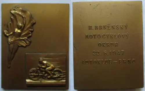 seltene Plakette Motorradrennstrecke Brünn 22.6.1947 Motor Club Brno (144686)