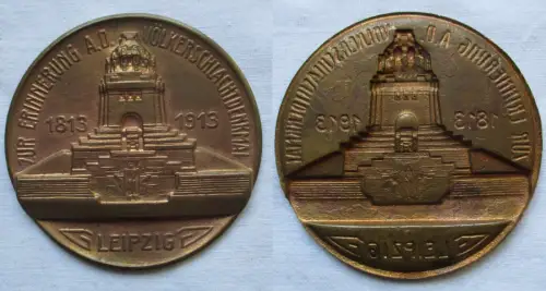 Bronze Medaille Leipzig Erinnerung a.d. Völkerschlachtdenkmal 1813-1913 (164788)