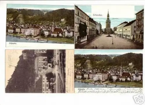 09954/4 Ak Schandau Zollamt, Hotel Engel usw. um 1910