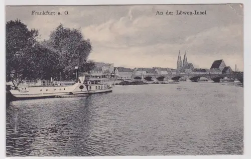 56688 AK Frankfurt an der Oder - An der Löwen-Insel Flusspartie mit Dampfer 1916