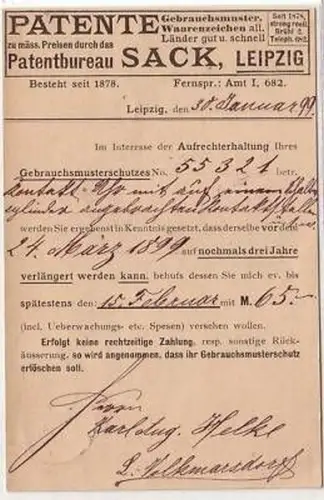 14/61 Reklame Ak Leipzig Patentbureau Sack 1899