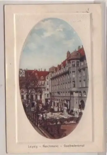 19/5 geprägte Ak Leipzig Naschmarkt Goethedenkmal 1916