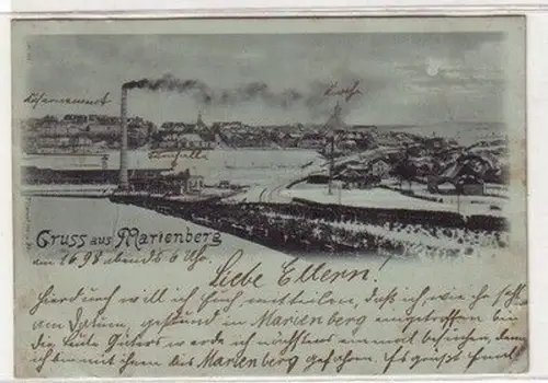 58777 Mondscheinkarte Gruß aus Marienberg Totalansicht 1898