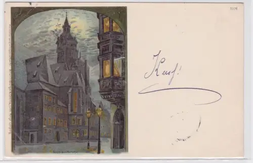 86097 Künstler Ak Leipzig Nicolaikirche bei Nacht 1898