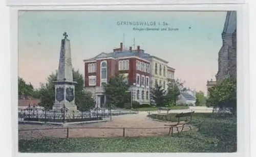 37355 Ak Geringswalde Kriegerdenkmal und Schule 1912