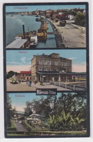 37550 Mehrbild Ak Riesa Elbe Landungsplatz, Bahnhof, Stadtpark 1936