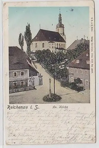 46058 Ak Reichenau in Sachsen evangelische Kirche 1906