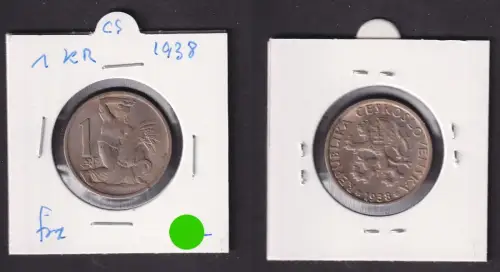 1 Krone Nickel Münze CSR Tschechoslowakei 1938 f.vz. (172074)