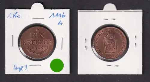 1 Kreuzer Kupfer Münze Österreich 1816 A Stgl. (171333)