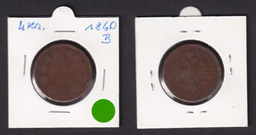 4 Kreuzer Kupfer Münze Österreich 1860 B ss (171312)