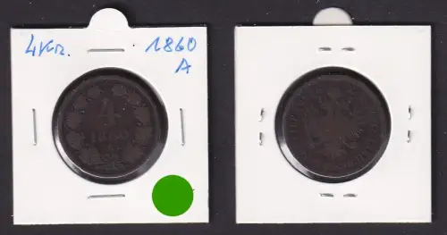 4 Kreuzer Kupfer Münze Österreich 1860 A ss (171408)