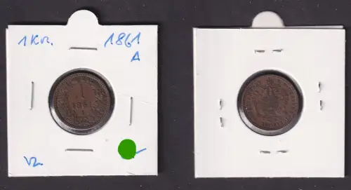 1 Kreuzer Kupfer Münze Österreich 1861 A vz (171177)