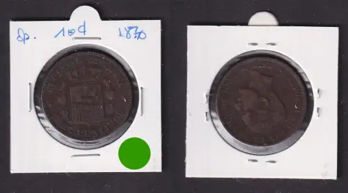 10 Centimos Kupfermünze Spanien 1877 f.ss (171446)
