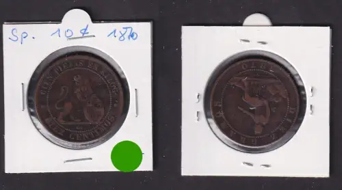 10 Centimos Kupfermünze Spanien 1870 f.ss (171445)