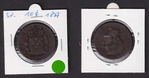 10 Centimos Kupfermünze Spanien 1877 f.ss (171174)