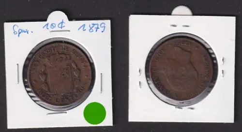 10 Centimos Kupfermünze Spanien 1879 ss (171356)
