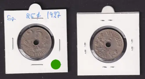 25 Centimos Kupfer Nickel Münze Spanien 1927 f.vz (171455)