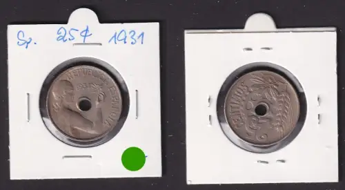 25 Centimos Kupfer Nickel Münze Spanien 1931 f.vz (171443)