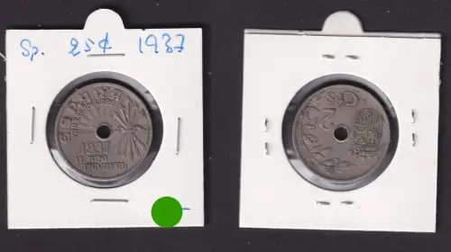 25 Centimos Kupfer Nickel Münze Spanien 1937 ss (171157)