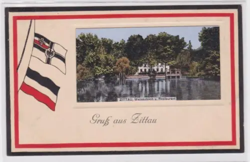 88567 Ak Gruß aus Zittau Weinauteich und Restaurant 1915