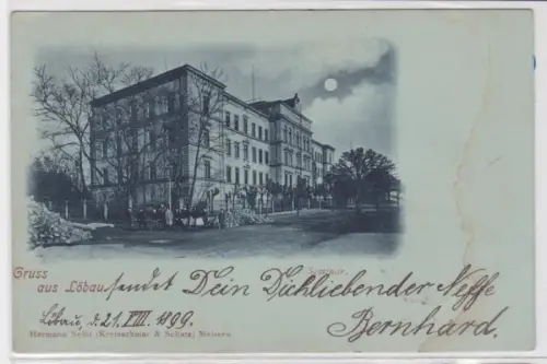 85308 Mondschein AK Gruss aus Löbau - Seminar 1899
