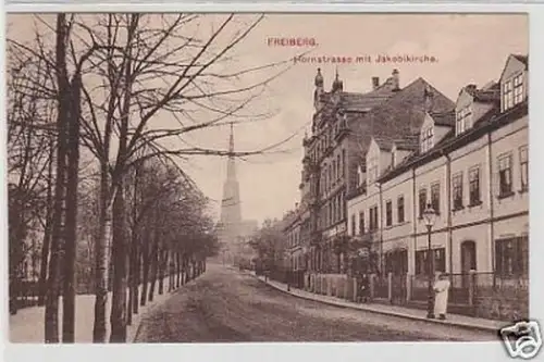 35741 Ak Freiberg Hornstraße mit Jakobikirche um 1910