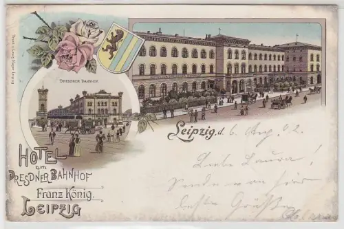 69176 Ak Lithographie Leipzig Hotel zum Dresdner Bahnhof 1902