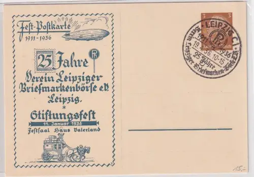 55079 Ganzsache Leipzig 25 Jahre Verein Briefmarkenbörse Stiftungsfest 1936