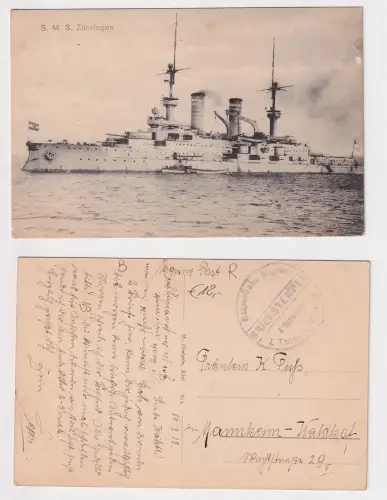 53050 Ak S.M.S. Kriegsschiff Zähringen  mit MSP 1918