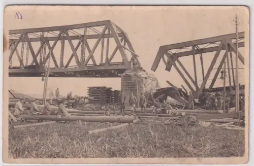 16995 Foto AK gesprengte Brücke in Thorn (Toruń) 1917