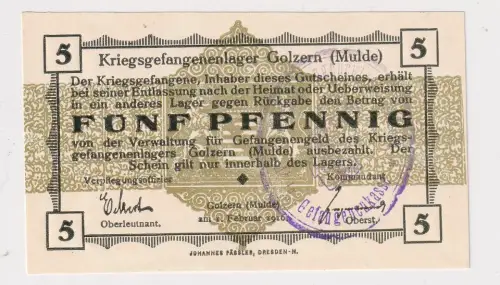 5 Pfennig Banknote Kriegsgefangenenlager Golzern Mulde 1.Weltkrieg (155843)