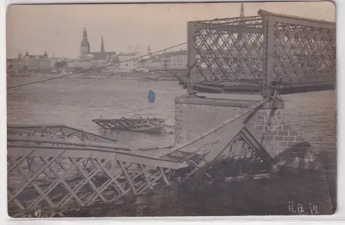 75274 Foto AK gesprengte Brücke in Thorn (Toruń) 1917