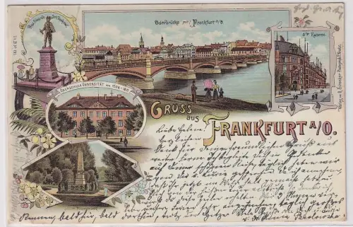 87933 Ak Lithographie Gruß aus Frankfurt Oder Oberschule, Kaserne usw. 1900