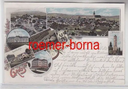 78372 Ak Lithographie Gruss aus Schneeberg Gewerbeschule, Gymnasium usw. 1898