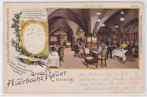 86440 Präge Ak Lithographie Gruß aus Auerbachs Keller Leipzig 1903