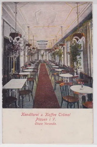90912 AK Konditorei & Kaffee Trömel Plauen in Vogtland - Obere Veranda um 1910