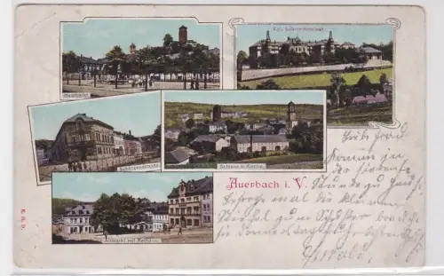 90813 AK Auerbach i.V. - Kgl. Lehrer-Seminar, Neumarkt, Schloss & Kirche 1905