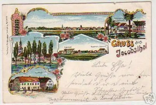 08456 Ak Lithographie Gruss aus Jacobsthal Gasthof 1909
