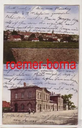 80552 Mehrbild Ak Gruss aus Treuen (Vogtl.) Totale und Bahnhof 1918