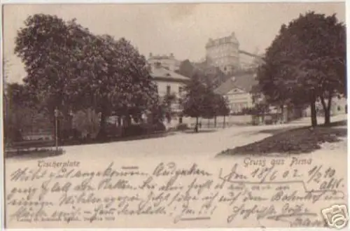 13875 Ak Gruss aus Pirna Tischerplatz 1902