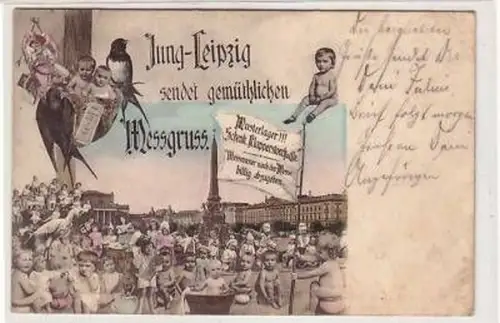 14/46 Humor Ak Jung Leipzig sendet Messgruss 1905