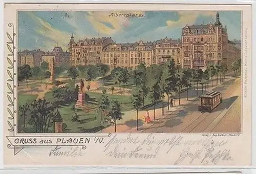 62467 Ak Lithographie Gruß aus Plauen im Vogtland Albertplatz 1903