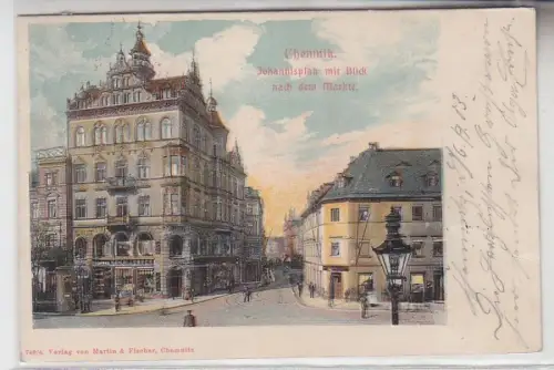 43962 Präge Ak Chemnitz Johannisplatz mit Blick nach dem Markte 1908