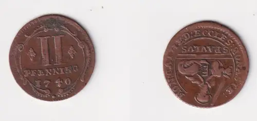 2 Pfennig Kupfer Münze Bistum Münster 1740 ss (170445)